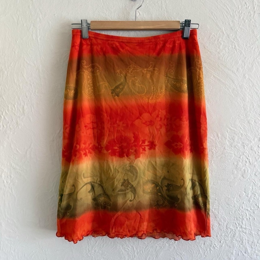 Vintage Paisley Print Orange and Green Skirt Size S